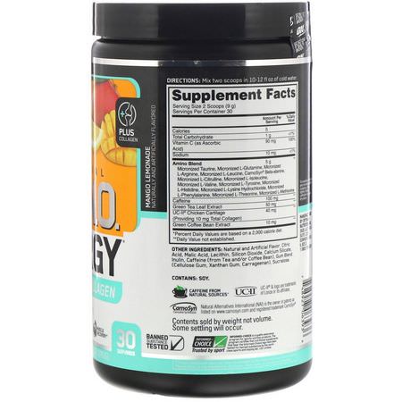 氨基酸: Optimum Nutrition, Essential Amino Energy plus UC-II Collagen, Mango Lemonade, 9.5 oz (270 g)