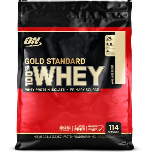 Optimum Nutrition, Gold Standard, 100% Whey, Vanilla Ice Cream, 7.79 lb (3.53 kg) Review