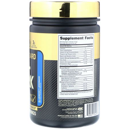 一水肌酸, 肌酸: Optimum Nutrition, Gold Standard, Pre-Workout, Blueberry Lemonade, 1.32 lbs (600 g)