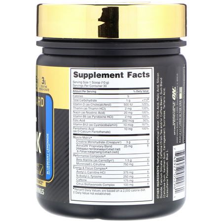 一水肌酸, 肌酸: Optimum Nutrition, Gold Standard, Pre-Workout, Blueberry Lemonade, 10.58 oz (300 g)