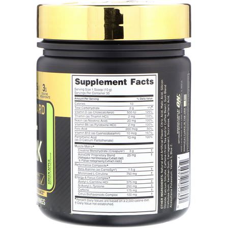一水肌酸, 肌酸: Optimum Nutrition, Gold Standard, Pre-Workout, Green Apple, 10.58 oz (300 g)
