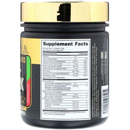 β-丙氨酸, 氨基酸: Optimum Nutrition, Gold Standard, Pre-Workout, Strawberry Lime, 10.58 oz (300 g)