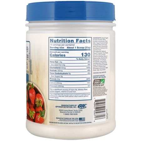 蛋白質, 運動營養: Optimum Nutrition, Greek Yogurt, Protein Smoothie, Strawberry, 1.02 lb (462 g)