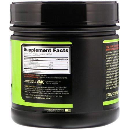 BCAA, 氨基酸: Optimum Nutrition, Instantized BCAA 5000 Powder, Unflavored, 12.16 oz (345 g)
