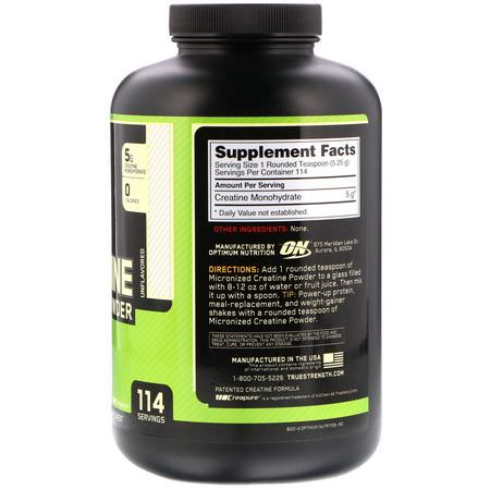 一水肌酸, 微粉化肌酸: Optimum Nutrition, Micronized Creatine Powder, Unflavored, 1.32 lb (600 g)