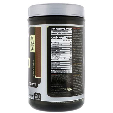 乳清蛋白水解物, 乳清蛋白: Optimum Nutrition, Platinum Hydro Whey, Turbo Chocolate, 1.75 lbs (795 g)