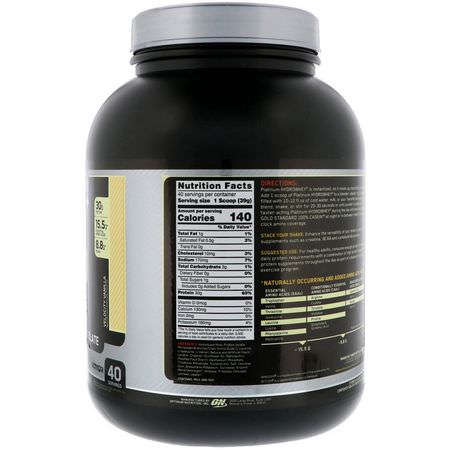 乳清蛋白水解物, 乳清蛋白: Optimum Nutrition, Platinum Hydro Whey, Velocity Vanilla, 3.5 lbs (1.59 kg)