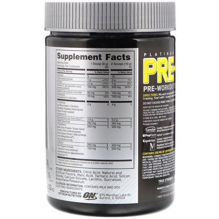 β-丙氨酸, 氨基酸: Optimum Nutrition, Platinum Pre-Workout, Fruit Punch, 8.45 oz (240 g)