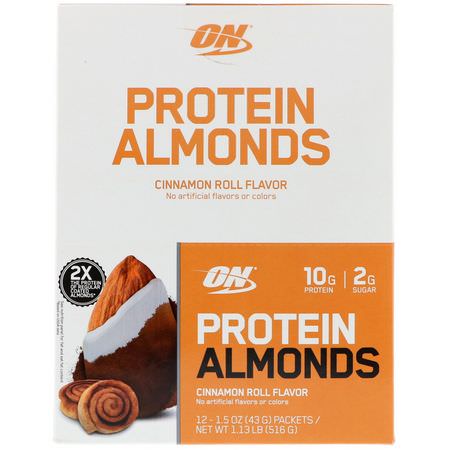 杏仁, 種子: Optimum Nutrition, Protein Almonds, Cinnamon Roll, 12 Packets, 1.5 oz (43 g) Each