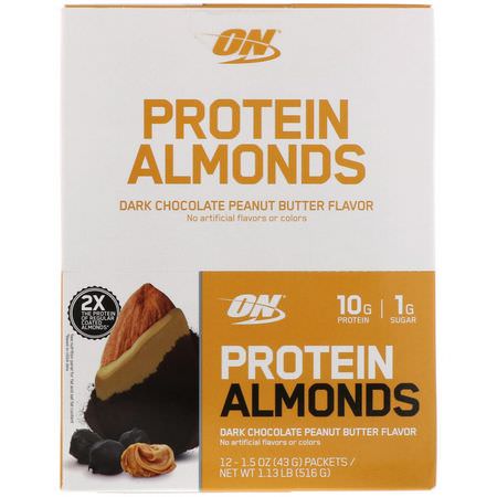 杏仁, 種子: Optimum Nutrition, Protein Almonds, Dark Chocolate Peanut Butter, 12 Packets, 1.5 oz (43 g) Each