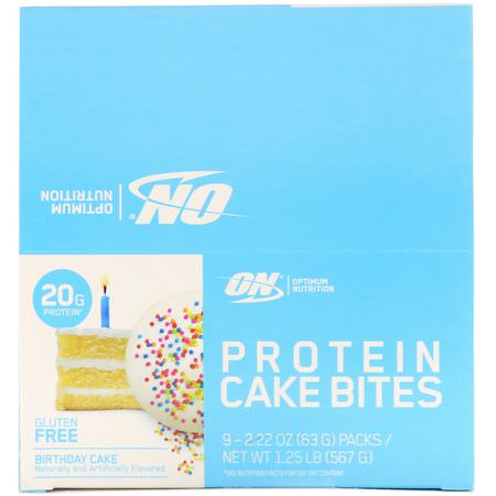 蛋白蛋糕叮咬, 蛋白質小吃: Optimum Nutrition, Protein Cake Bites, Birthday Cake, 9 Bars, 2.22 oz (63 g) Each