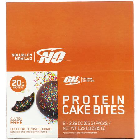 蛋白蛋糕叮咬, 蛋白質小吃: Optimum Nutrition, Protein Cake Bites, Chocolate Frosted Donut, 9 Bars, 2.29 oz (65 g) Each