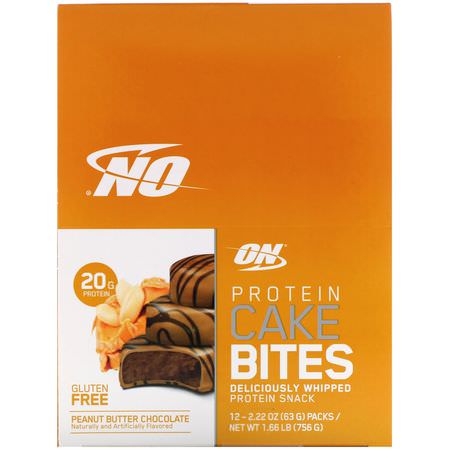 蛋白蛋糕叮咬, 蛋白質小吃: Optimum Nutrition, Protein Cake Bites, Peanut Butter Chocolate, 12 Bars, 2.22 oz (63 g) Each