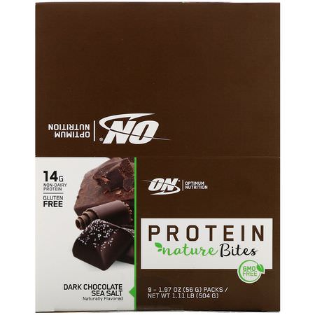 蛋白質餅乾, 蛋白質小吃: Optimum Nutrition, Protein Nature Bites, Dark Chocolate Sea Salt, 9 Packs, 1.97 oz (56 g) Each