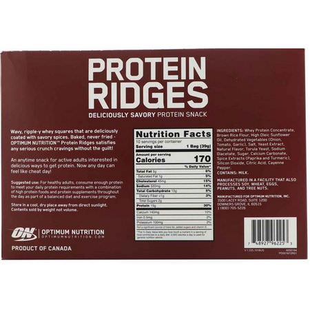 小吃, 蛋白質小吃: Optimum Nutrition, Protein Ridges, BBQ, 10 Bags, 1.38 oz (39 g) Each
