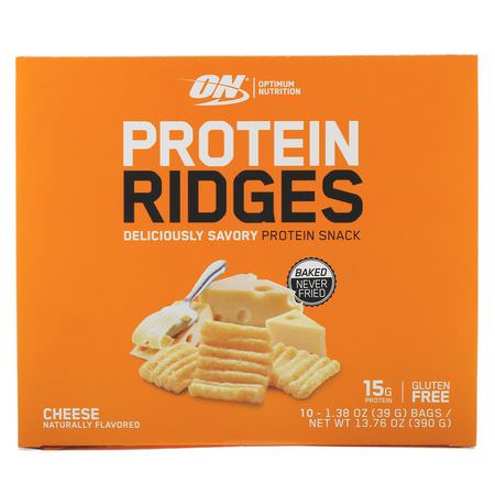 小吃, 蛋白質小吃: Optimum Nutrition, Protein Ridges, Cheese, 10 Bags, 1.38 oz (39 g) Each