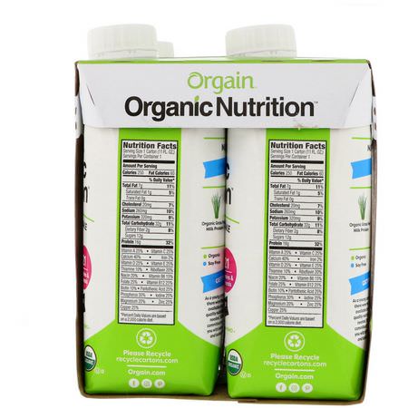 即飲, 蛋白質: Orgain, Organic Nutrition, All In One Nutritional Shake, Creamy Chocolate Fudge, 4 Pack, 11 fl oz Each