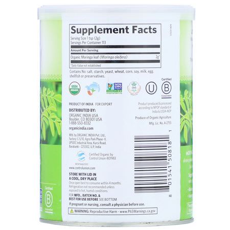 辣木, 超級食物: Organic India, Moringa, 8 oz (226 g)
