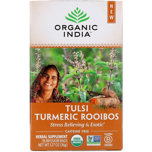Organic India, Tulsi Tea, Turmeric Rooibos, Caffeine-Free, 18 Infusion Bags, 1.27 oz (36 g) Review