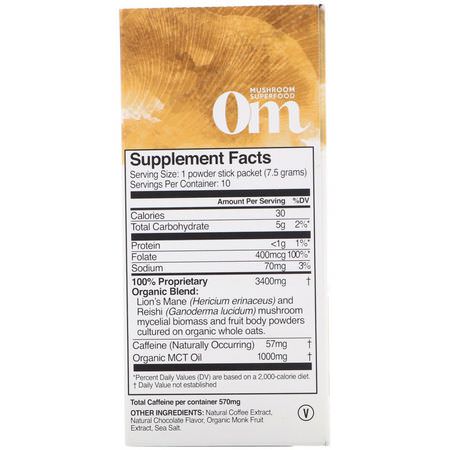 MCT油, 重量: Organic Mushroom Nutrition, Brain Fuel+, Powered by Lion's Mane + MCT, Mocha, 10 Packets, 0.26 oz (7.5 g) Each