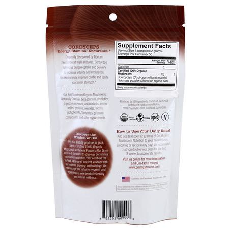 冬蟲夏草, 蘑菇: Organic Mushroom Nutrition, Cordyceps, Mushroom Powder, 3.57 oz (100 g)