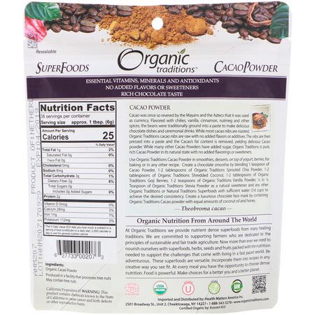 可可, 超級食品: Organic Traditions, Cacao Powder, 8 oz (227 g)