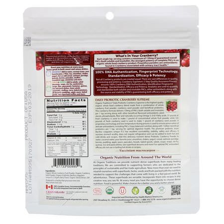 蔓越莓, 順勢療法: Organic Traditions, Daily Probiotic Cranberry Supreme, 2.12 oz (60 g)