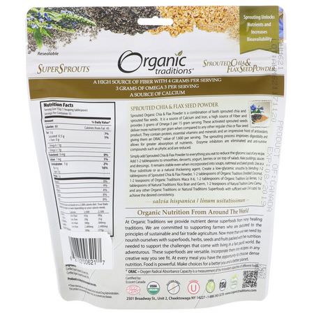 亞麻籽, 正大種子: Organic Traditions, Sprouted Chia & Flax Seed Powder, 8 oz (227 g)