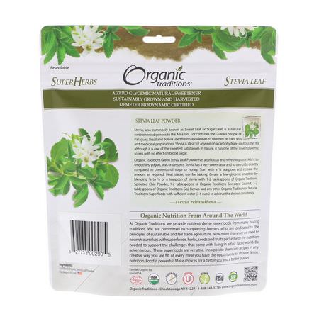 甜葉菊, 甜味劑: Organic Traditions, Stevia Leaf Powder, 3.5 oz (100 g)