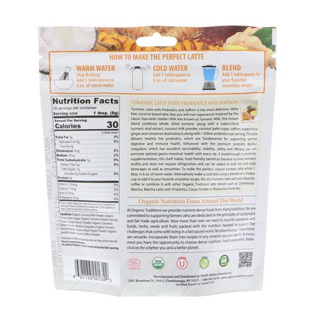 草藥替代咖啡, 咖啡: Organic Traditions, Turmeric Latte with Probiotics and Saffron, 5.3 oz (150 g)