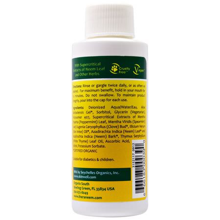 噴霧, 沖洗: Organix South, TheraNeem Naturals, Herbal Mint Therape, Neem Mouthwash, 2 fl oz (60 ml)