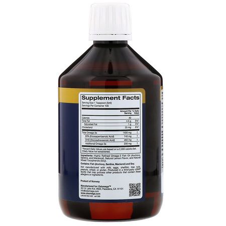 Omega-3魚油, EPA DHA: Oslomega, Norwegian Omega-3 Fish Oil, Natural Lemon Flavor, 16.9 fl oz (500 ml)