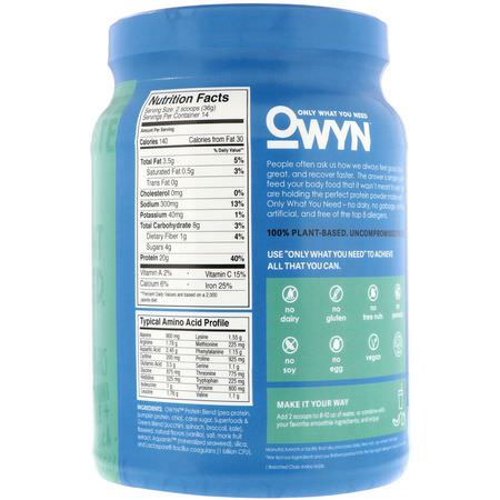植物性, 植物性蛋白: OWYN, Protein, 100% Plant-Based Powder, Smooth Vanilla, 1.1 lbs (504 g)