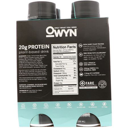 植物性, 植物性蛋白質: OWYN, Protein Plant-Based Shake, Cold Brew Coffee, 4 Shakes, 12 fl oz (355 ml) Each