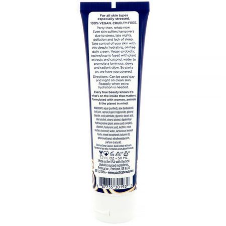 面霜, 保濕霜: Pacifica, Coconut Probiotic, Water Rehab Cream, 1.7 fl oz (50 ml)