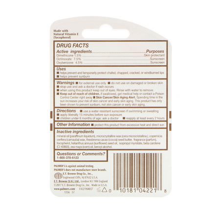 SPF, 潤唇膏: Palmer's, Ultra Moisturizing Lip Balm, SPF 15, Original, 2 Pack, 0.30 oz (0.8 g)