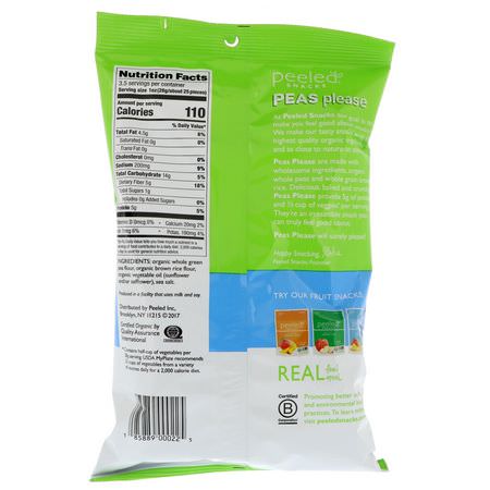 蔬菜零食, 水果: Peeled Snacks, Peas Please, Organic, Sea Salt, 3.3 oz (94 g)