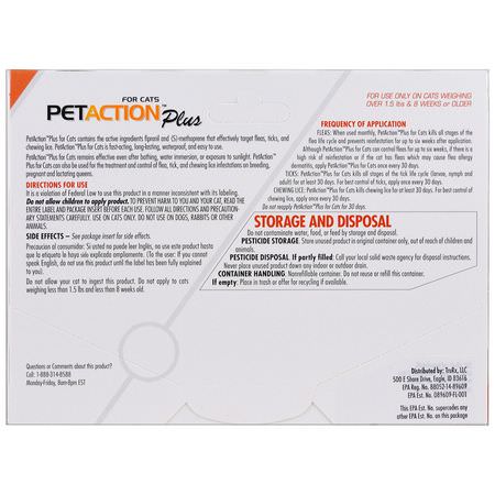蝨子防禦, 跳蚤: PetAction Plus, For Cats, 3 Doses - 0.017 fl oz Each