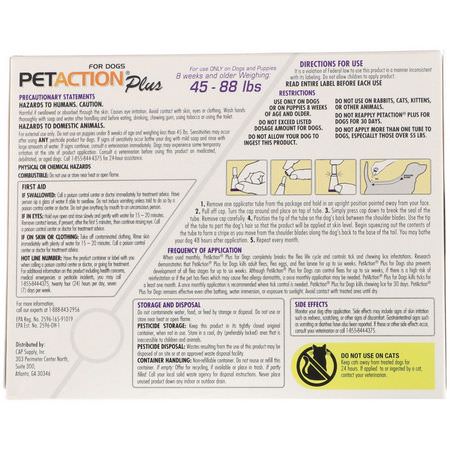 蝨子防禦, 跳蚤: PetAction Plus, For Dogs, 45-88 lbs, 3 Doses - 0.091 fl oz (2.68 ml) Each