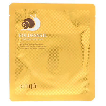 保濕面膜, K美容面膜: Petitfee, Gold & Snail Hydrogel Mask Pack, 5 Masks, 30 g Each