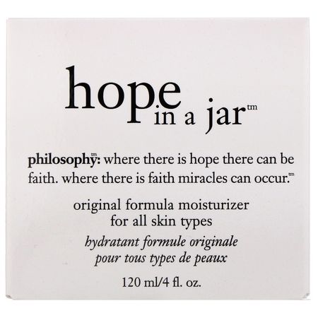 面部保濕霜, 護膚: Philosophy, Hope in a Jar, Original Formula Moisturizer, 4 fl oz (120 ml)