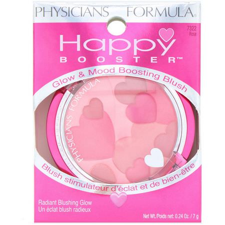 腮紅, 臉頰: Physicians Formula, Happy Booster, Glow & Mood Boosting Blush, Rose, 0.24 oz (7 g)