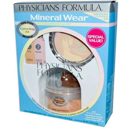 液體遮瑕膏, 散粉: Physicians Formula, Mineral Wear, Correcting Kit, Medium