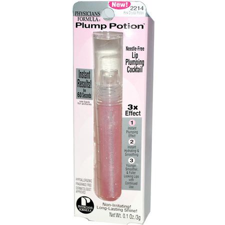 嘴唇豐滿, 嘴唇: Physicians Formula, Plump Potion, Needle-Free Lip Plumping Cocktail, Pink Crystal Potion 2214, 0.1 oz (3 g)