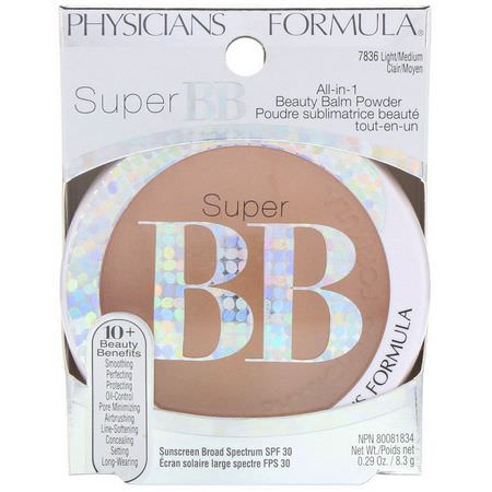 粉餅, BB-CC面霜: Physicians Formula, Super BB, All-in-1 Beauty Balm Powder, SPF 30, Light/Medium, 0.29 oz (8.3 g)