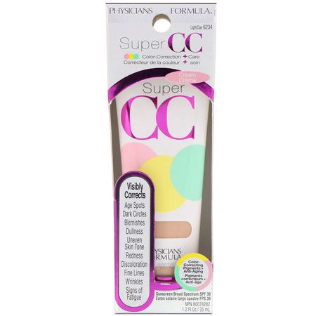 BB-CC面霜, 臉部: Physicians Formula, Super CC, Color-Correction + Care Cream, SPF 30, Light, 1.2 fl oz (35 ml)