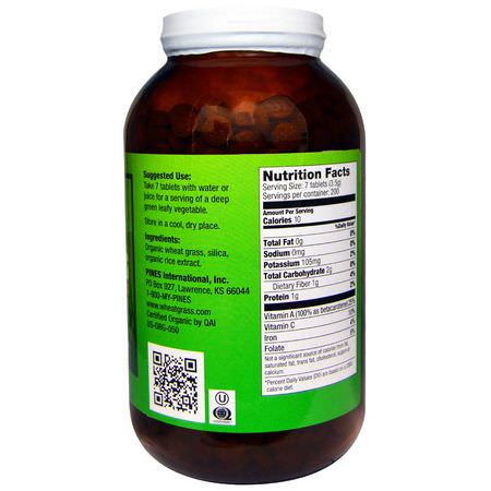 小麥草, 超級食品: Pines International, Organic Pines Wheat Grass, 500 mg, 1400 Tablets