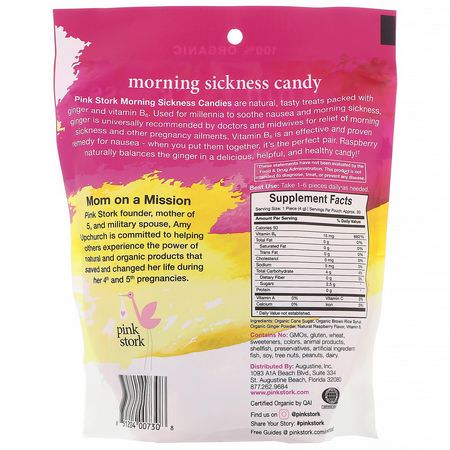 孕婦, 媽媽: Pink Stork, Morning Sickness Candy, Ginger Raspberry + B6, 30 Candies, 4 oz (120 g)