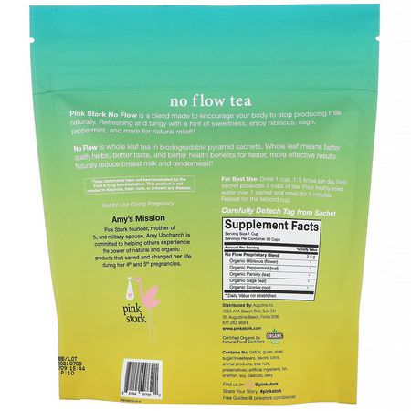 藥用茶, 哺乳期支持物: Pink Stork, No Flow, Milk Reduction Tea, Hibiscus Mint, Caffeine Free, 15 Pyramid Sachets, 1.32 oz (37.5 g)