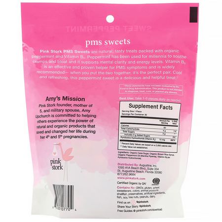 婦女保健品, 補品: Pink Stork, PMS Sweets, Organic Drop/Lozenge + B6, Sweet Peppermint, 30 Pieces, 4 oz (120 g)